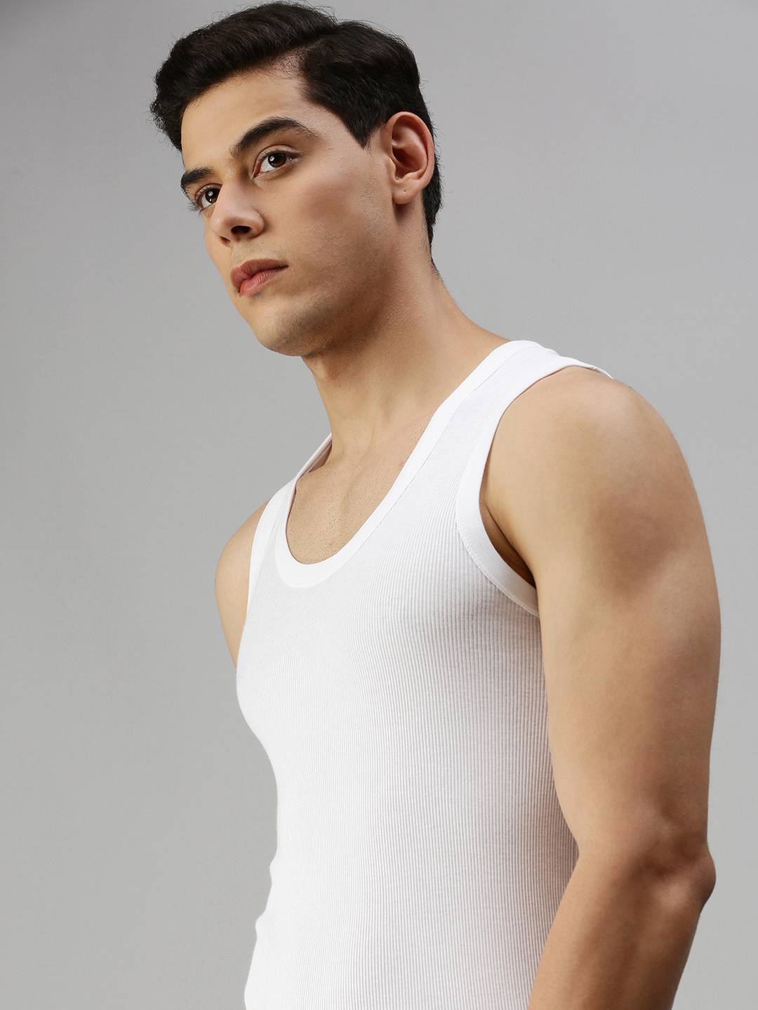 Buy ONN Comfortz NR 323 Men's Grey Melange Cotton Ribbed Vest Pack of 4  (Size -110-115cm) XL at